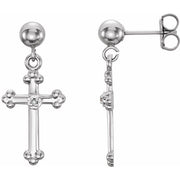 14K White .005 CT Natural Diamond Cross Earring