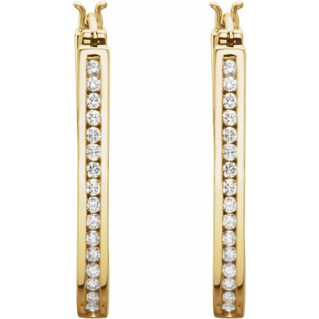 14K Yellow 1 CTW Natural Diamond Inside-Outside Hinged 30 mm /Hoop Earrings