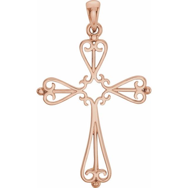 14K Rose Cross Pendant