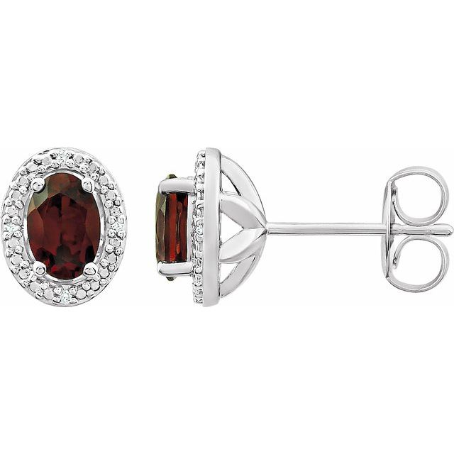 Sterling Silver Natural Mozambique Garnet & .025 Ctw Natural Diamond Earrings