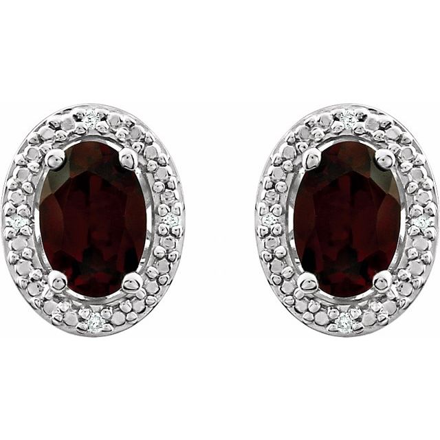 Sterling Silver Natural Mozambique Garnet & .025 Ctw Natural Diamond Earrings