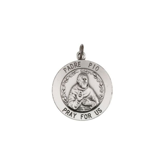Sterling Silver 18 mm Round St. Padre Pio 18' Necklace