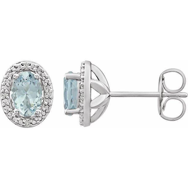 Sterling Silver Natural Aquamarine & .025 Ctw Natural Diamond Earrings