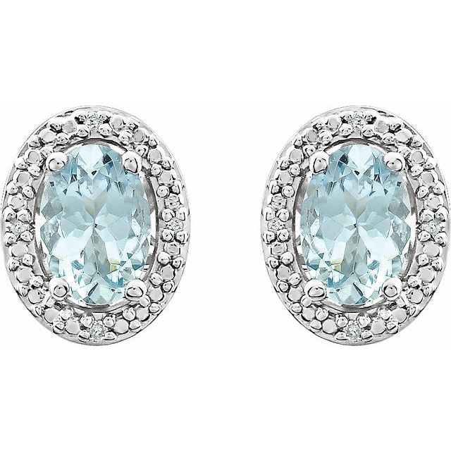 Sterling Silver Natural Aquamarine & .025 Ctw Natural Diamond Earrings