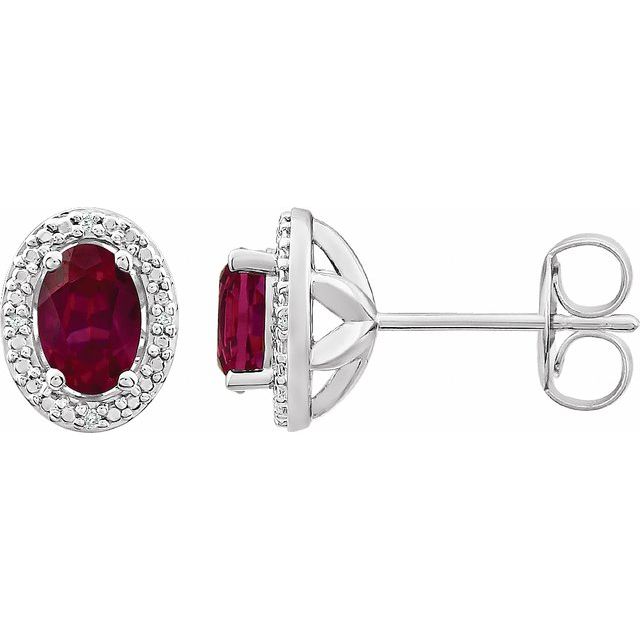Sterling Silver Lab-grown Ruby & .025 Ctw Natural Diamond Earrings