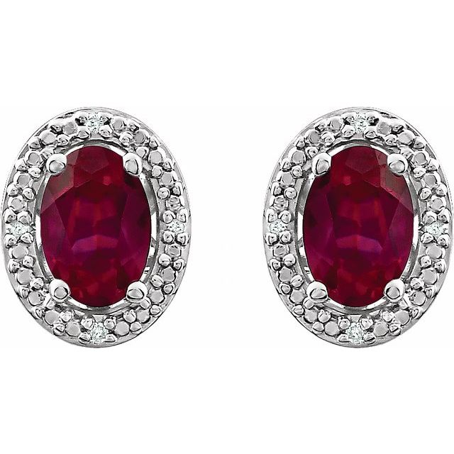 Sterling Silver Lab-grown Ruby & .025 Ctw Natural Diamond Earrings