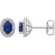 Sterling Silver Lab-grown Blue Sapphire & .025 Ctw Natural Diamond Earrings