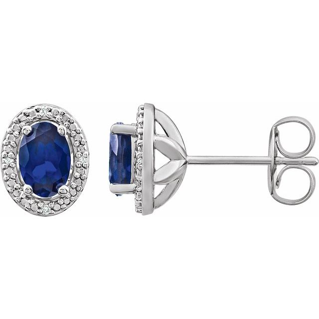 Sterling Silver Lab-grown Blue Sapphire & .025 Ctw Natural Diamond Earrings