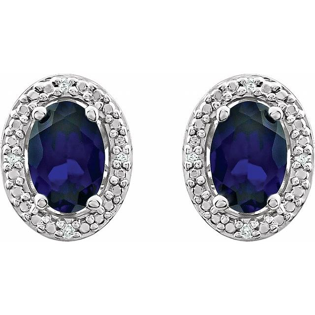 Sterling Silver Lab-grown Blue Sapphire & .025 Ctw Natural Diamond Earrings