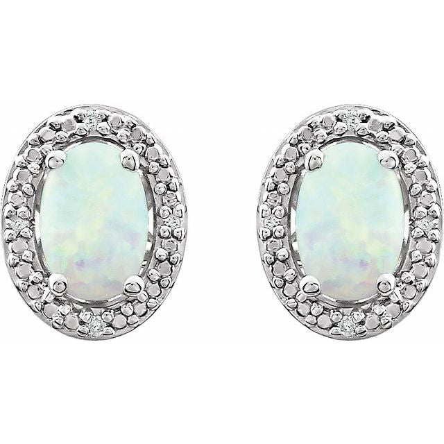Sterling Silver Lab-grown Opal & .025 Ctw Natural Diamond Earrings