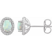 Sterling Silver Lab-grown Opal & .025 Ctw Natural Diamond Earrings