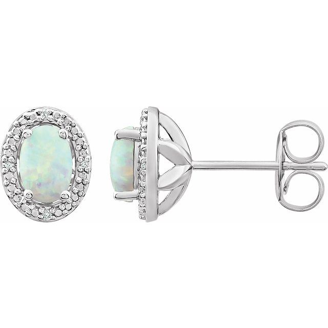 Sterling Silver Lab-grown Opal & .025 Ctw Natural Diamond Earrings