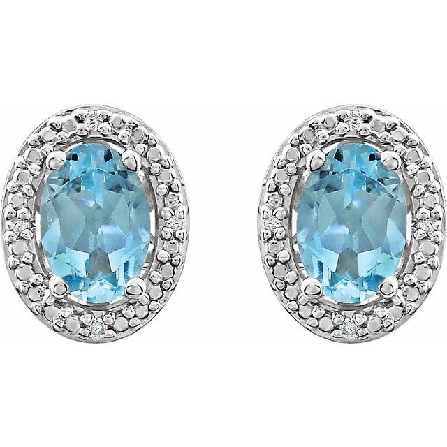 Sterling Silver Natural Sky Blue Topaz & .025 Ctw Natural Diamond Earrings