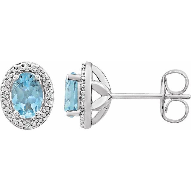 Sterling Silver Natural Sky Blue Topaz & .025 Ctw Natural Diamond Earrings