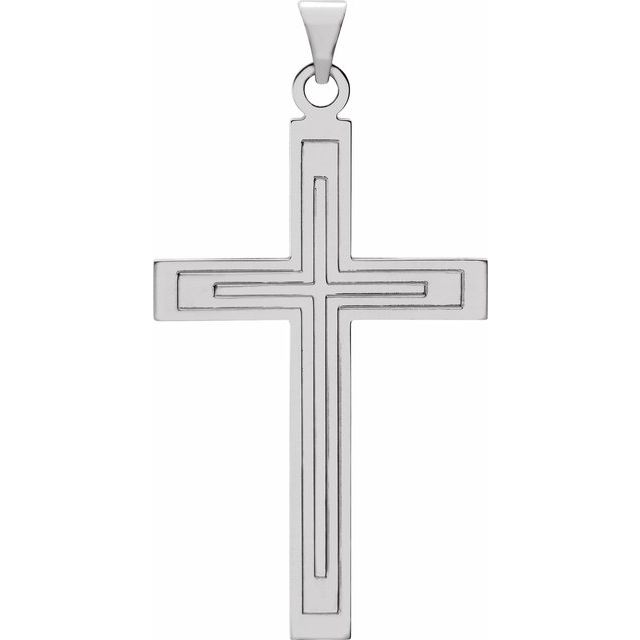 14k White 39x25 Mm Cross Pendant