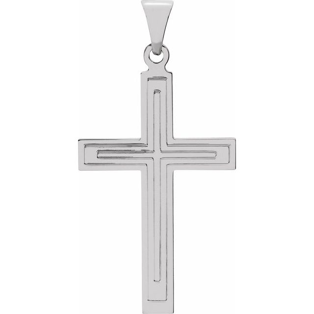 14K White 28x18 mm Cross Pendant