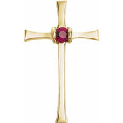 14k Yellow Natural Ruby Cross Pendant