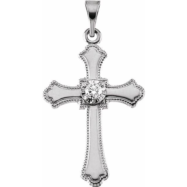 14K White .06 CT Natural Diamond Cross Pendant Mounting