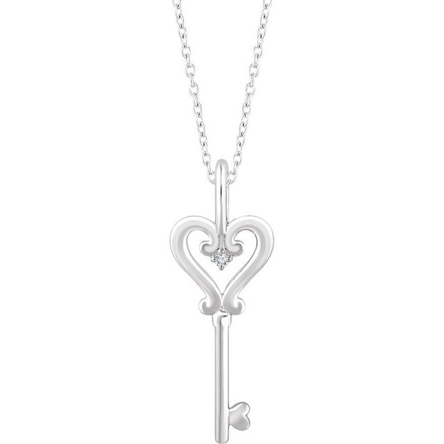 Sterling Silver .006 Ct Natural Diamond Key 16-18' Necklace