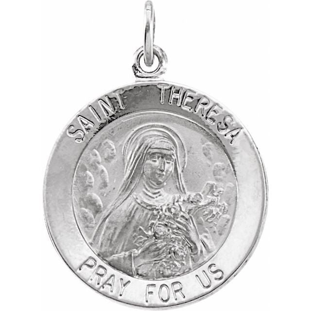 Sterling Silver 18 mm Round St. Theresa 18' Necklace