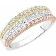 14k White/yellow/rose 1/2 Ctw Natural Diamond Stacked Ring