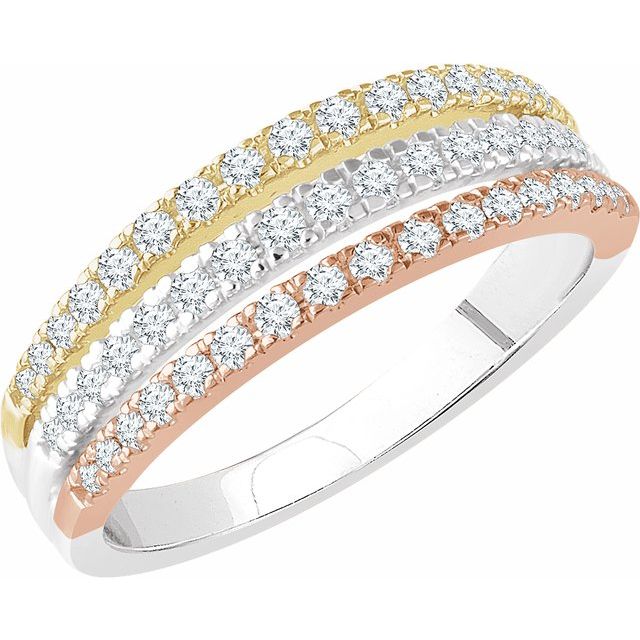14k White/yellow/rose 1/2 Ctw Natural Diamond Stacked Ring