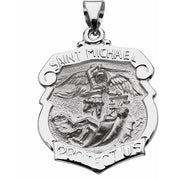 14K White 25x21 mm Hollow St. Michael Medal