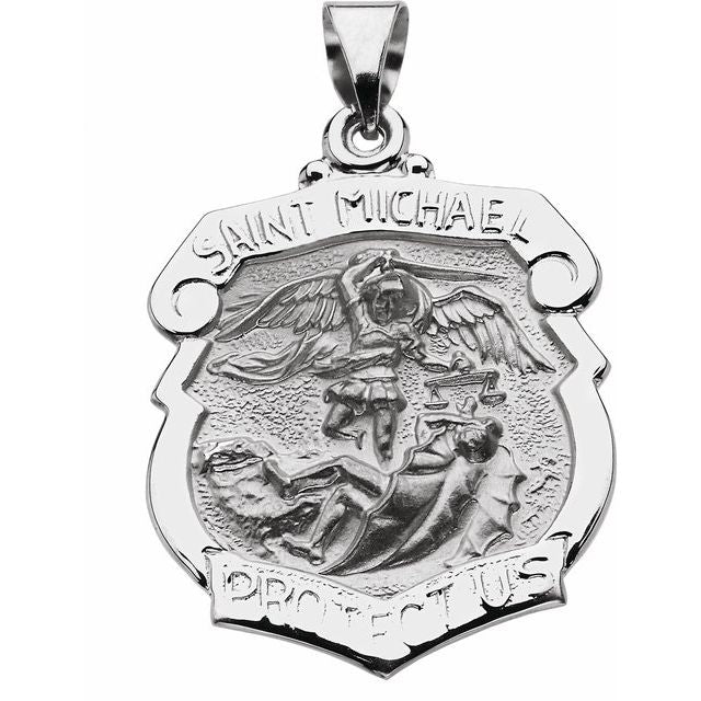 14K White 25x21 mm Hollow St. Michael Medal