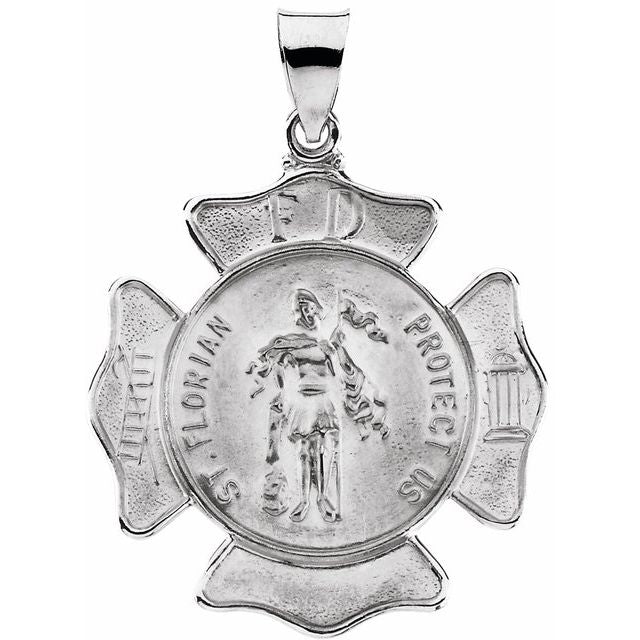 14K White 25 mm Hollow St. Florian Medal