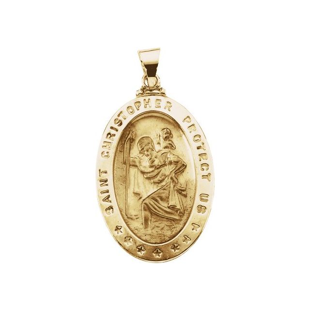 14K Yellow 29x20 mm Hollow Oval St. Christopher Medal