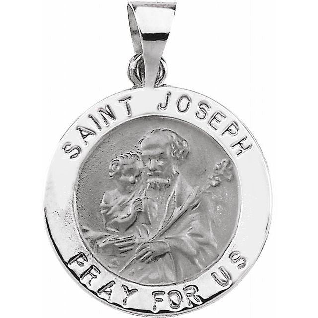 14K White 18 mm Round Hollow St. Joseph Medal