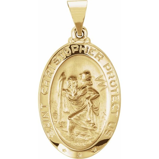 14K Yellow 23.5x16 mm Oval Hollow St. Christopher Medal