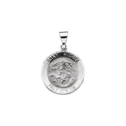 14K White 22x22 mm Round Hollow St. Michael Medal