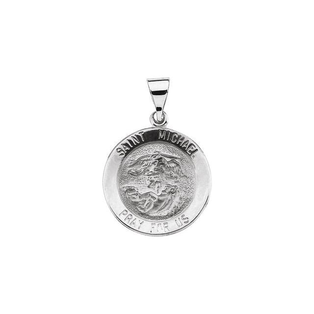 14K White 22x22 mm Round Hollow St. Michael Medal