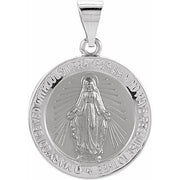 14K White 18 mm Hollow Round Miraculous Medal