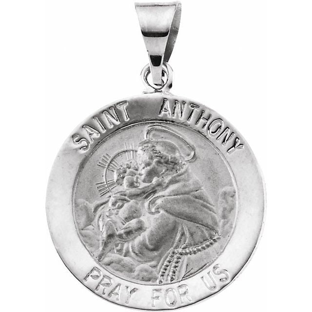 14K White 22 mm Round Hollow St. Anthony Medal