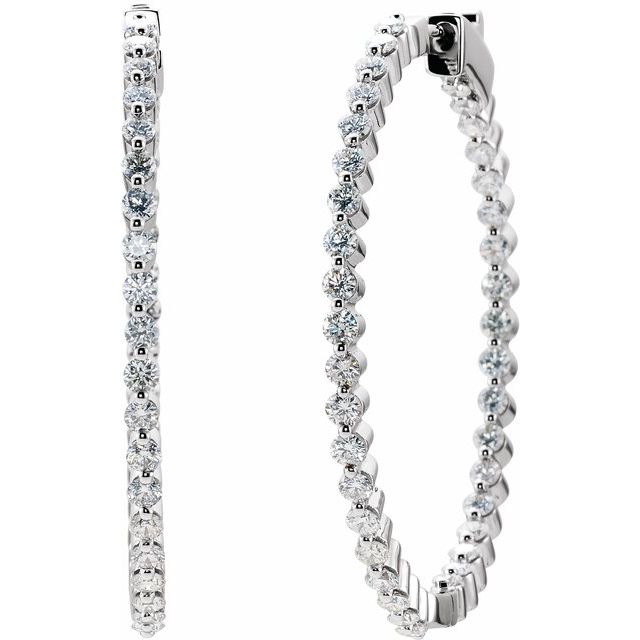 14K White 3 CTW Natural Diamond Inside-Outside Hinged 41.9 mm Hoop Earrings