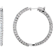 14K White 2 CTW Natural Diamond Inside-Outside Hinged 36.9 mm Hoop Earrings