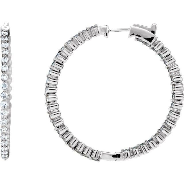 14K White 2 CTW Natural Diamond Inside-Outside Hinged 36.9 mm Hoop Earrings