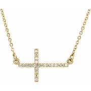 14K Yellow 1/10 CTW Lab-Grown Diamond Sideways Cross 16-18' Necklace