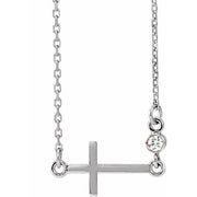 14k White .03 Ctw Natural Diamond Sideways Cross 16-18' Necklace