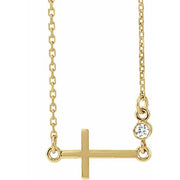 14k Yellow .03 Ctw Natural Diamond Sideways Cross 16-18' Necklace