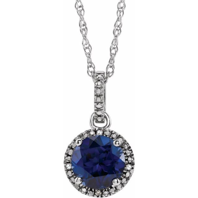 Sterling Silver Lab-grown Blue Sapphire & .01 Ctw Natural Diamond 18' Necklace