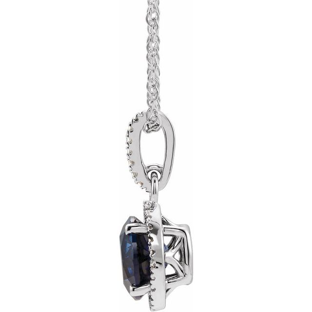 Sterling Silver Lab-grown Blue Sapphire & .01 Ctw Natural Diamond 18' Necklace