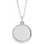 Sterling Silver Engravable Beaded Disc 16-18' Necklace