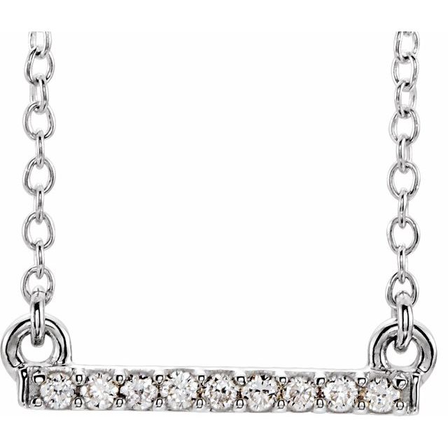 14k White .07 Ctw Petite Natural Diamond Bar 16-18' Necklace