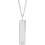 Sterling Silver .03 CT Natural Diamond Engravable Bar 16-18' Necklace
