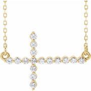 14k Yellow 1/5 Ctw Natural Diamond Sideways Cross 16-18' Necklace