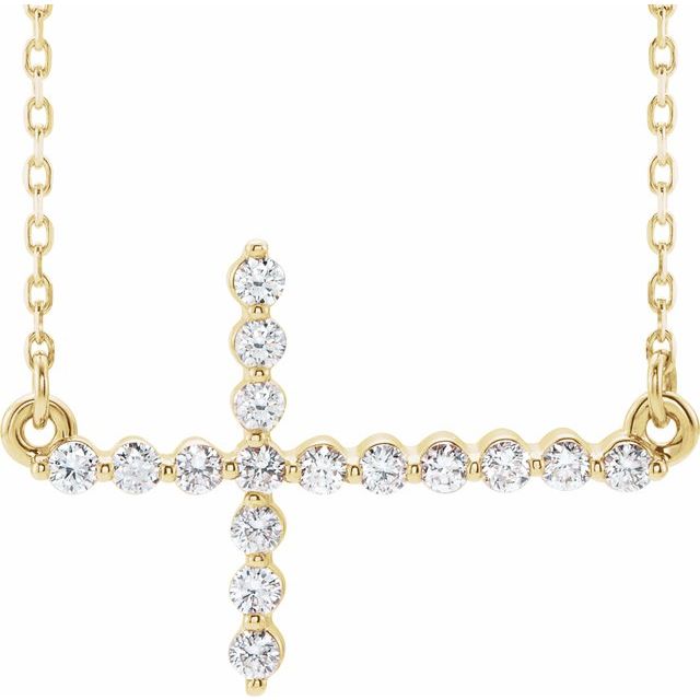 14k Yellow 1/5 Ctw Natural Diamond Sideways Cross 16-18' Necklace