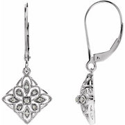 14k White 1/10 Ctw Natural Diamond Granulated Filigree Earrings